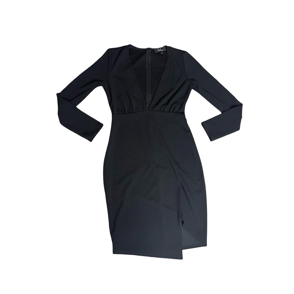 Lulus Dress Womens Small Black V Neck Long Sleeve Bodycon Mini